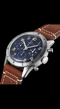 Breitling Avi 1953 Edition Platinum Chronograph Blue Dial Brown Leather Strap Watch for Men - LB0920131C1X1