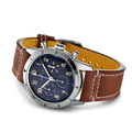 Breitling Avi 1953 Edition Platinum Chronograph Blue Dial Brown Leather Strap Watch for Men - LB0920131C1X1