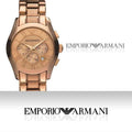 Emporio Armani Valente Chronograph Rose Gold Dial Rose Gold Steel Strap Watch For Men - AR0365