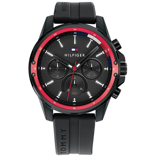 Tommy Hilfiger Mason Black Dial Black Rubber Strap Watch for Men - 1791793