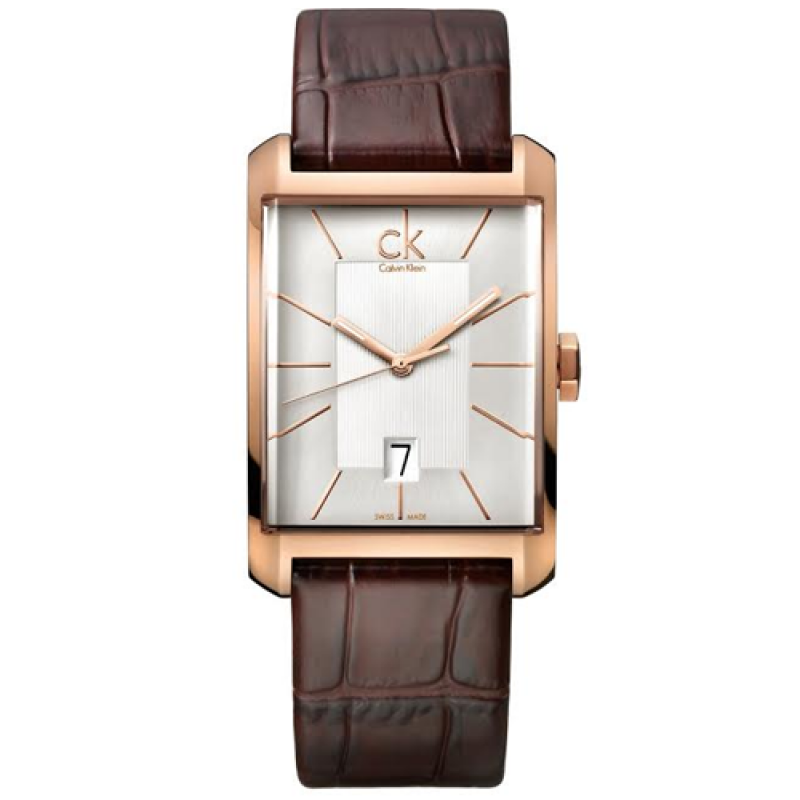 Calvin Klein Window Silver Dial Brown Leather Strap Watch for Men - K2M21620