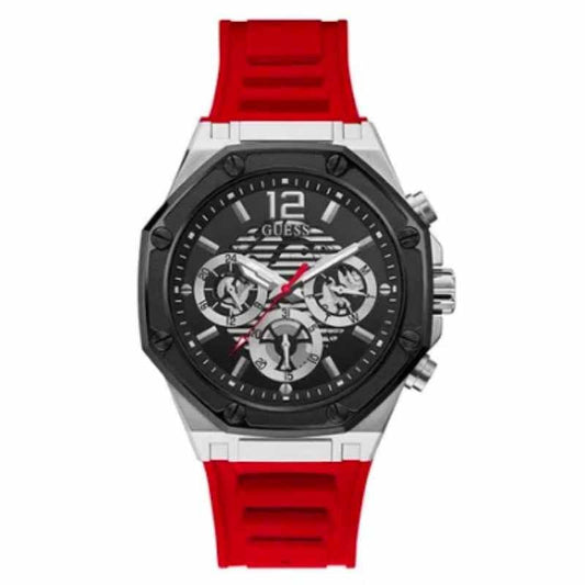 Guess Momentum Black Dial Red Rubber Strap Watch for Men - GW0263G3