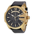 Diesel Mega Chief Gold & Black Dial Black Leather Strap Watch For Men - DZ4344