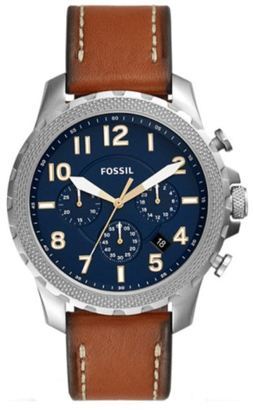 Fossil Bowman Chronograph Luggage Blue Dial Brown Leather Strap Watch for Men - FS5602