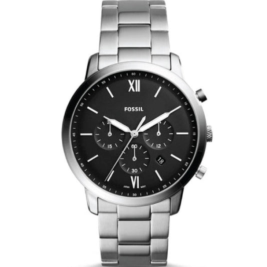 Fossil Neutra Chronograph Black Dial Silver Steel Strap Watch for Men - FS5384