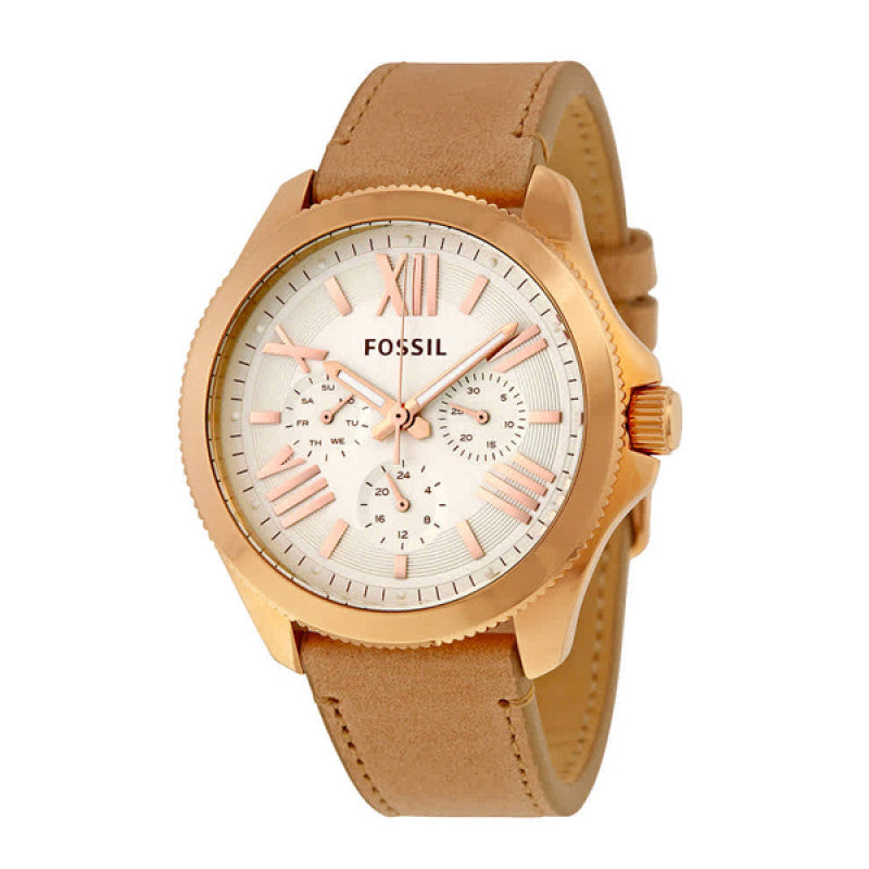 Fossil Cecile White Dial Orange Leather Strap Watch for Women - AM4532