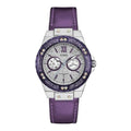 Guess Limelight Quartz Silver Dial Purple Leather Strap Watch For Women - W0775L6