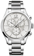 Calvin Klein Masculine Chronograph White Dial Silver Steel Strap Watch for Men - K2H27126