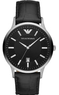 Emporio Armani Renato Analog Black Dial Black Leather Strap Watch For Men - AR11186