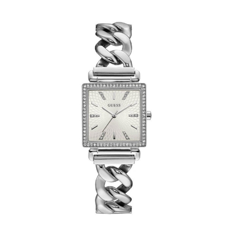 Guess Vanity Diamonds White Dial Silver Steel Strap Watch for Women - W1030L1