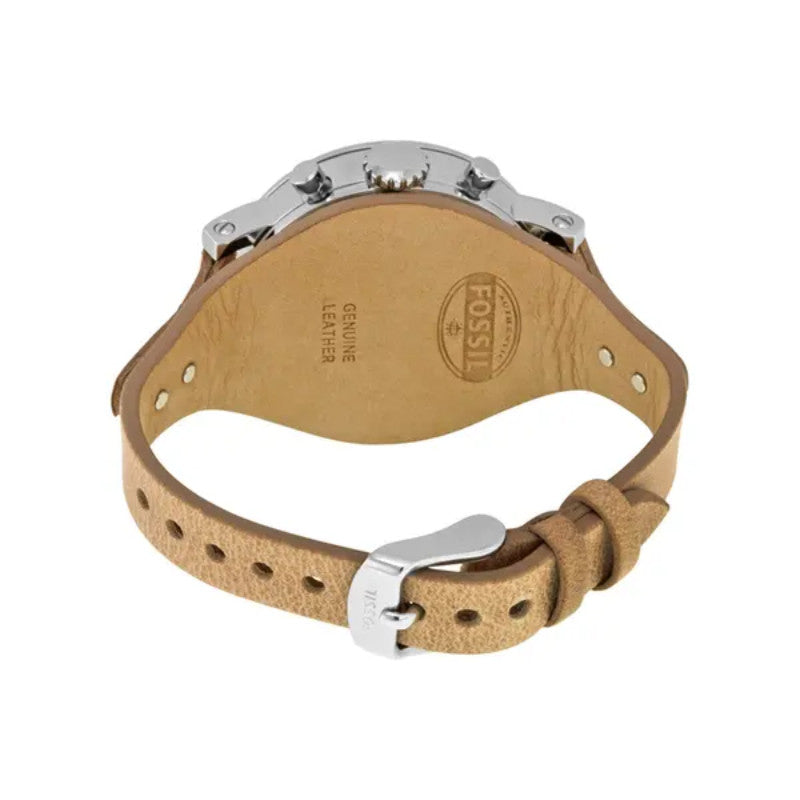 Fossil Boyfriend Chronograph White Dial Brown Leather Strap Watch for Women - ES3625