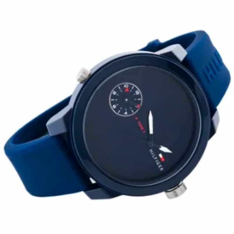 Tommy Hilfiger Denim Quartz Blue Dial Blue Rubber Strap Watch for Men - 1791325