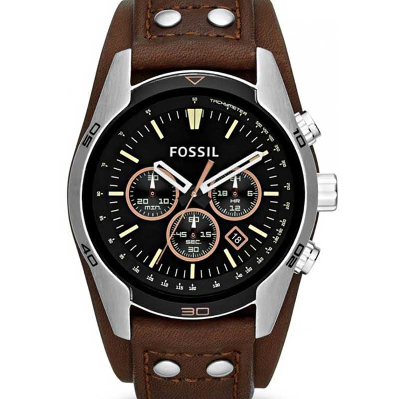 Fossil Coachman Chronograph Black Dial Brown Leather Strap Watch for Men - CH2891