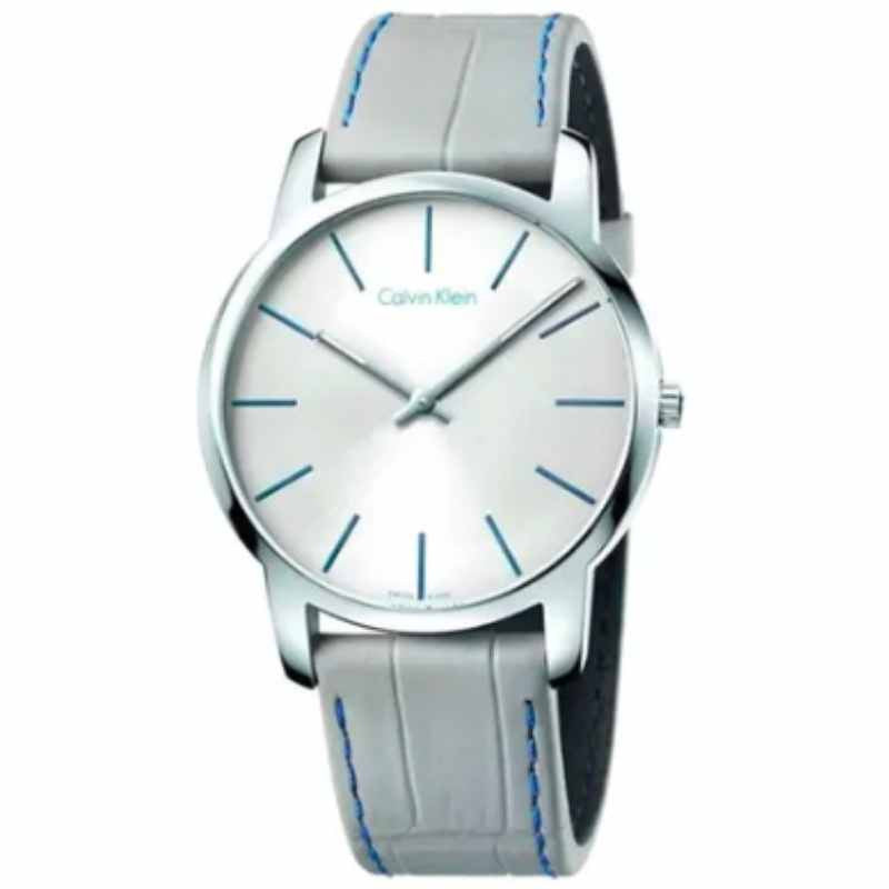 Calvin Klein City Silver Dial Grey Leather Strap Watch for Men - K2G211Q4