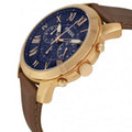 Fossil Grant Chronograph Blue Dial Brown Leather Strap Watch for Men - FS5068