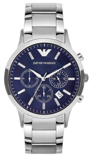 Emporio Armani Renato Chronograph Blue Dial Silver Steel Strap Watch For Men - AR2448