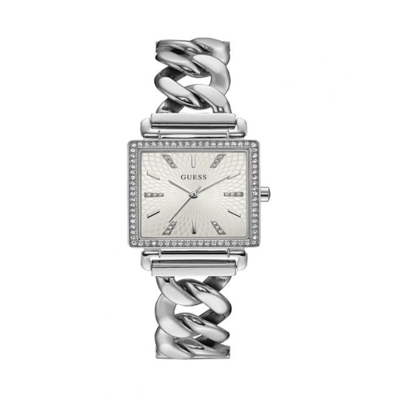 Guess Vanity Diamonds White Dial Silver Steel Strap Watch for Women - W1030L1