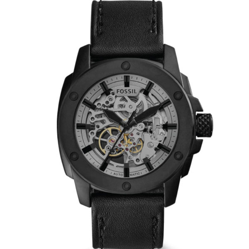 Fossil Modern Machine Automatic Skeleton Grey Dial Black Steel Strap Watch for Men - ME3134