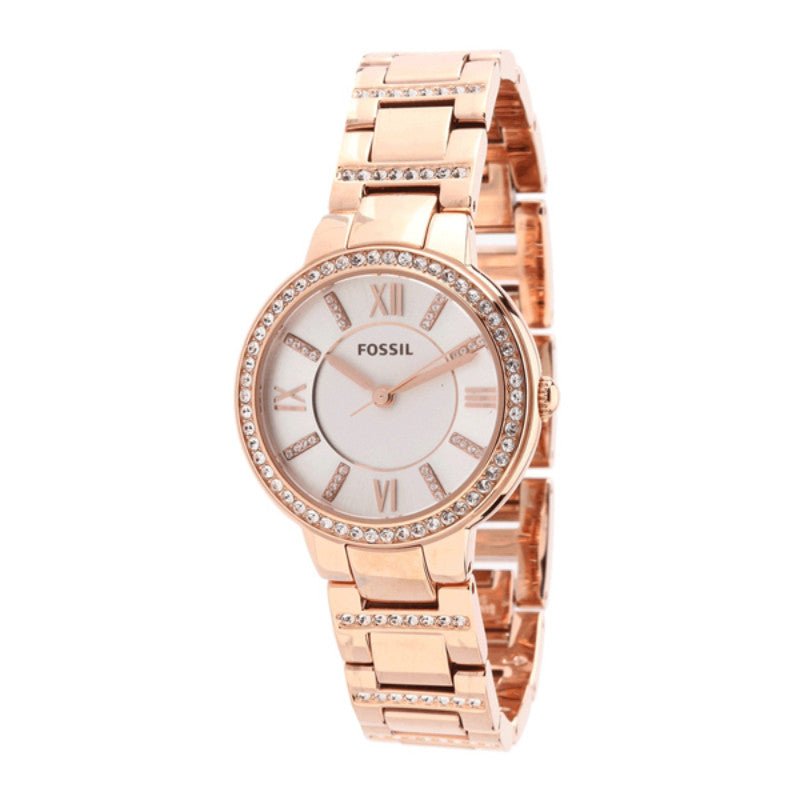 Fossil Virginia White Dial Rose Gold Steel Strap Watch for Women - ES3284