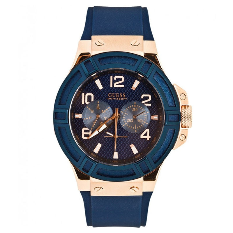 Guess Rigor Blue & Gold Dial Blue Silicone Strap Watch For Men - W0247G3