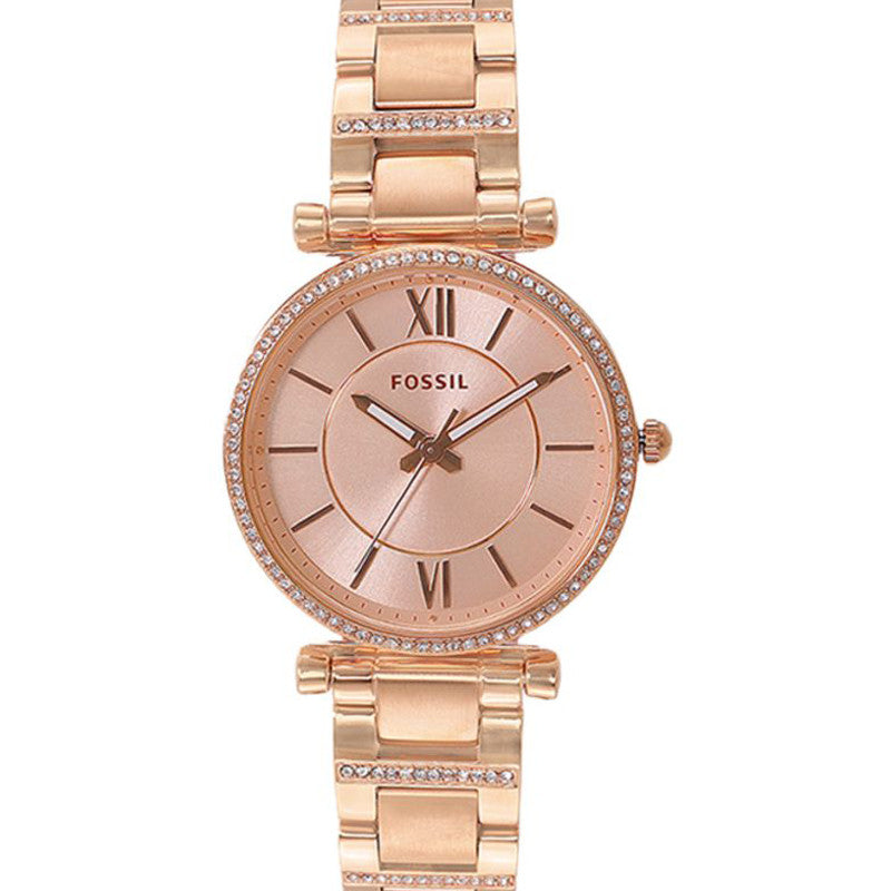 Fossil Carlie Rose Gold Dial Rose Gold Steel Strap Watch for Women - ES4301