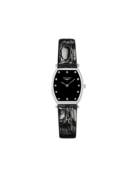 Longines La Grande Classique de Longines Tonneau Black Dial Black Leather Strap Watch for Women - L4.205.4.58.2