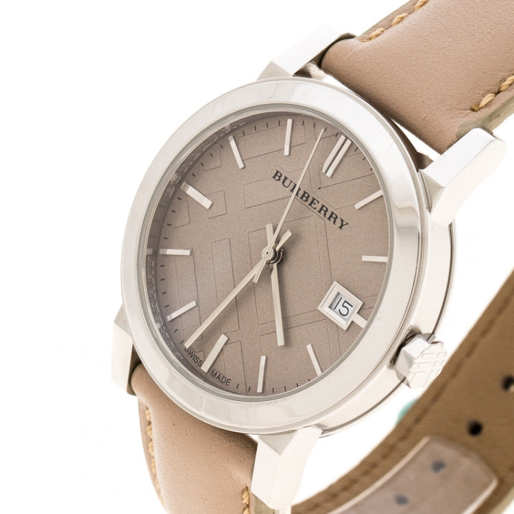 Burberry The City Silver Dial Beige Leather Strap Unisex Watch - BU9010