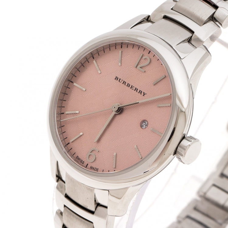 Burberry The Classic Pink Dial Silver Steel Strap Watch for Women - BU10111