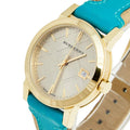 Burberry The City Gold Dial Turquoise Leather Strap Watch for Women - BU9018