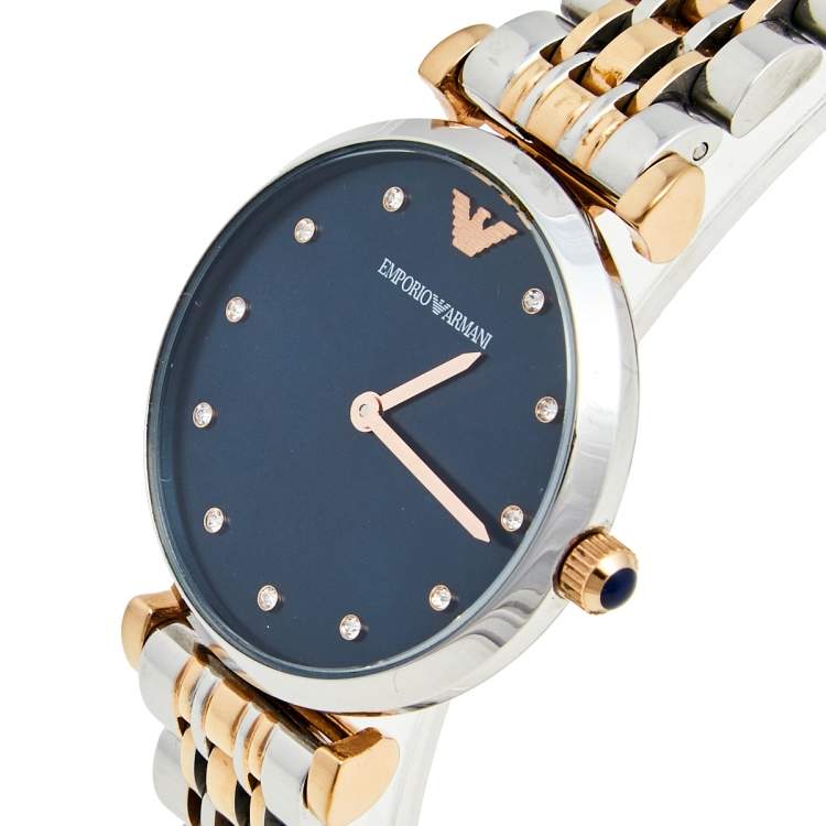 Emporio Armani Gianni T Bar Blue Dial Two Tone Steel Strap Watch For Women - AR11092