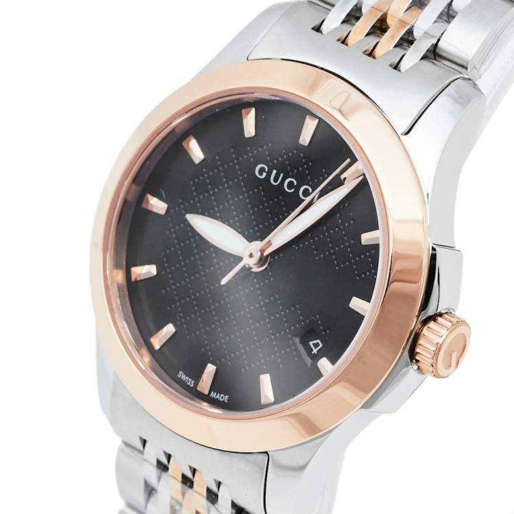 Gucci G Timeless Quartz Black Dial Two Tone Mesh Bracelet Watch For Women - YA126512