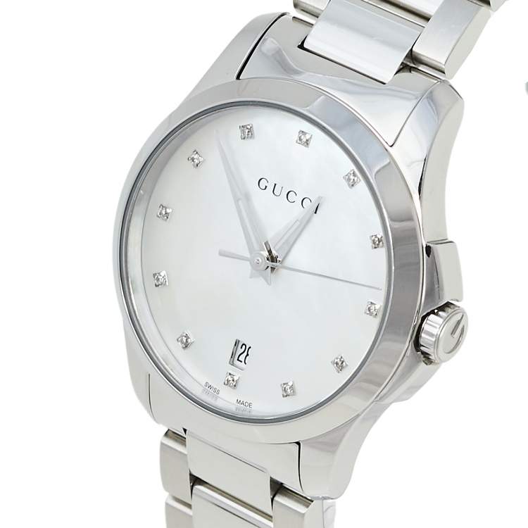 Gucci G Timeless Silver Stainless Steel Mother of Pearl Dial Quartz Watch For Women - YA126542