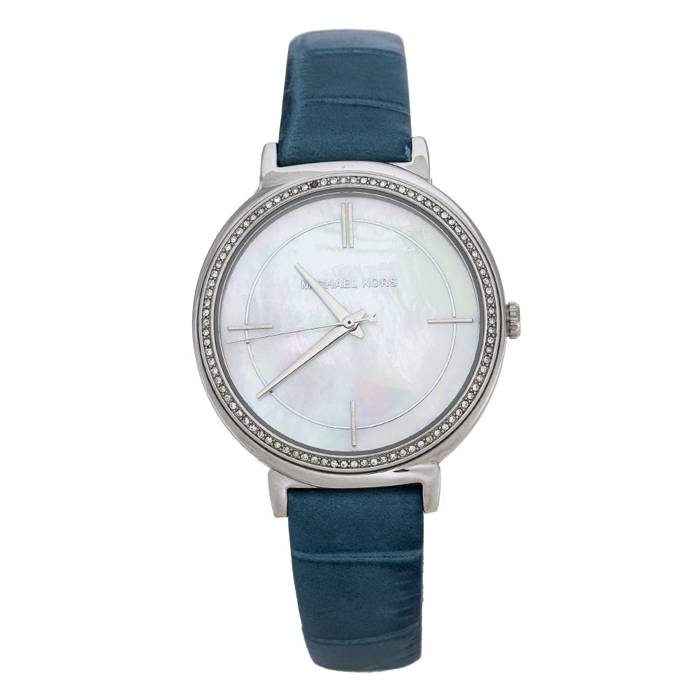 Michael Kors Cinthia Mother of Pearl Dial Blue Leather Strap Watch for Women - MK2661