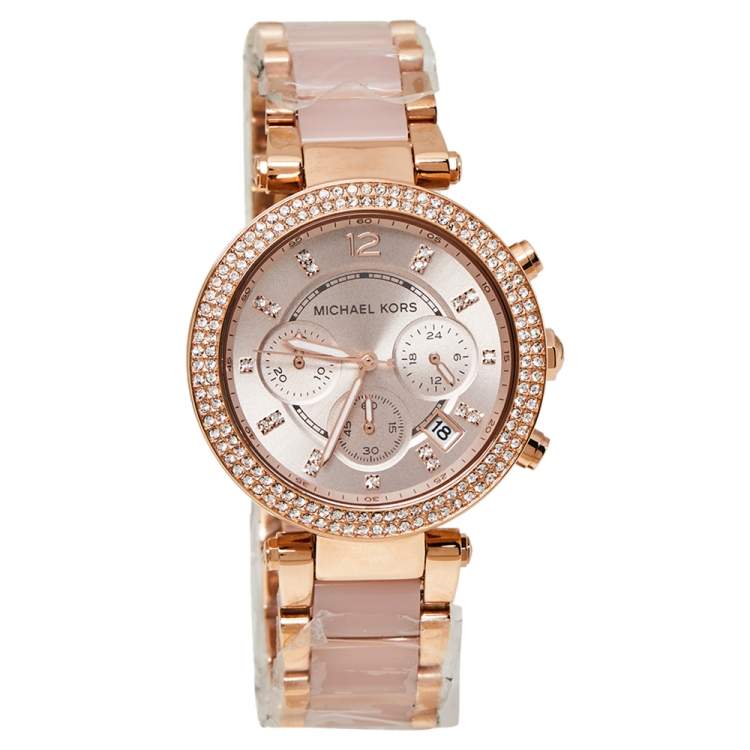 Michael Kors Parker Pink Dial Two Tone Steel Strap Watch for Women - MK5896