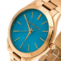 Michael Kors Slim Runway Blue Mother of Pearl Dial Gold Steel Strap Watch for Women - MK3492