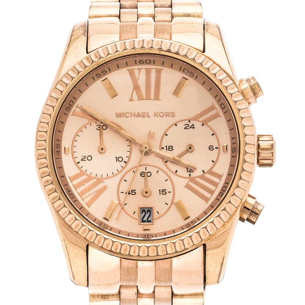 Michael Kors Lexington Rose Gold Dial Rose Gold Steel Strap Watch for Women - MK5569