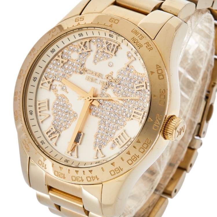 Michael Kors Layton Chronograph Gold Dial Gold Steel Strap Watch for Women - MK5959