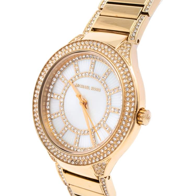 Michael Kors Kerry Mother of Pearl Dial Gold Steel Strap Watch for Women - MK3312