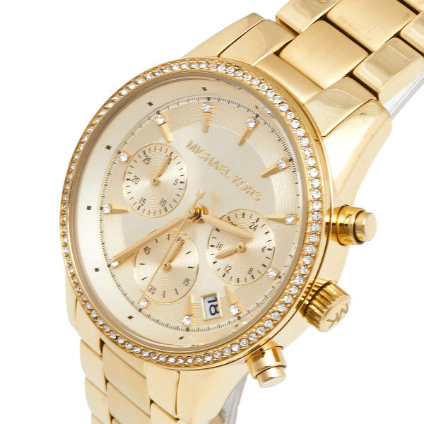 Michael Kors Ritz Gold Dial Gold Steel Strap Watch for Women - MK6356