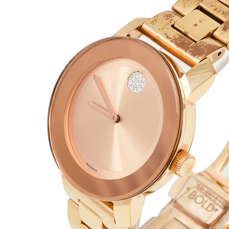 Movado Bold Rose Gold Dial Rose Gold Steel Strap Watch for Women - 3600086