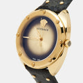 Versace Shadov Quartz Gold Dial Black Leather Strap Watch for Women - VEBM00318