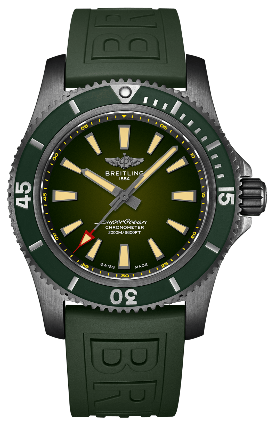 Breitling Superocean Automatic 46 Green Dial Green Rubber Strap Watch for Men - M173681A1L1S1