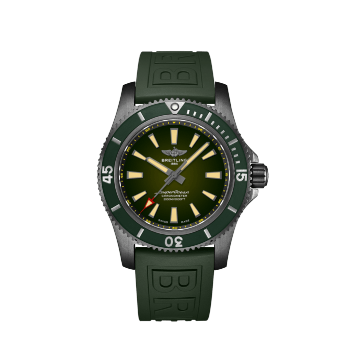 Breitling Superocean Automatic 46 Green Dial Green Rubber Strap Watch for Men - M173681A1L1S1