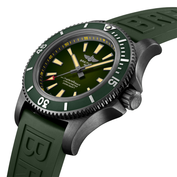 Breitling Superocean Automatic 46 Green Dial Green Rubber Strap Watch for Men - M173681A1L1S1