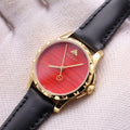 Gucci G Timeless Quartz Red Dial Black Leather Strap Watch For Men - YA126464