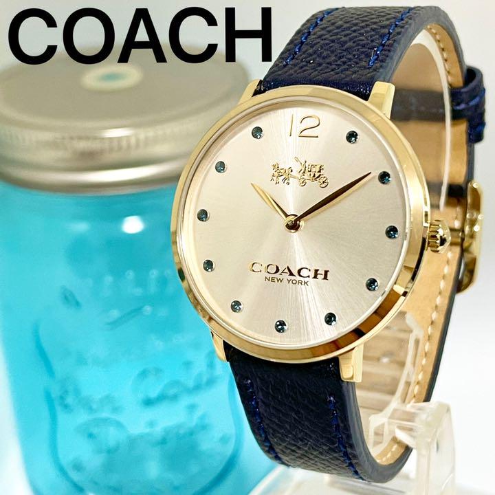 Coach Slim Easton Silver Dial Blue Leather Strap Watch for Women - 14502687