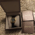 Gucci GG2570 Black Dial Black Leather Strap Watch For Women - YA142408