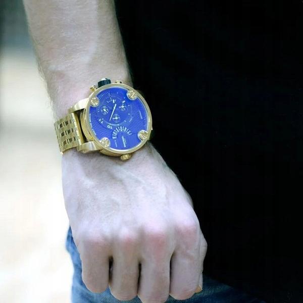 Diesel Mr Daddy Blue Dial Gold Stainless Steel Watch For Men - DZ7347