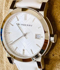 Burberry The City White Dial White Leather Strap Watch for Women - BU9128