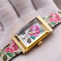 Gucci G-Frame Floral Ivory Dial White Leather Strap Watch For Women - YA147406